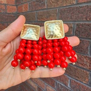 Zara Red Cascade Beaded Earrings